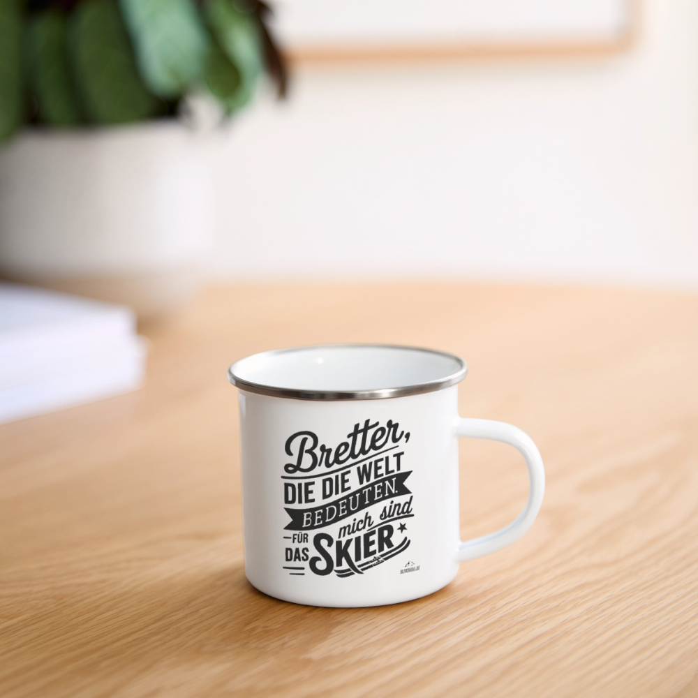 Emaille-Tasse "Bretterwelt" - Weiß