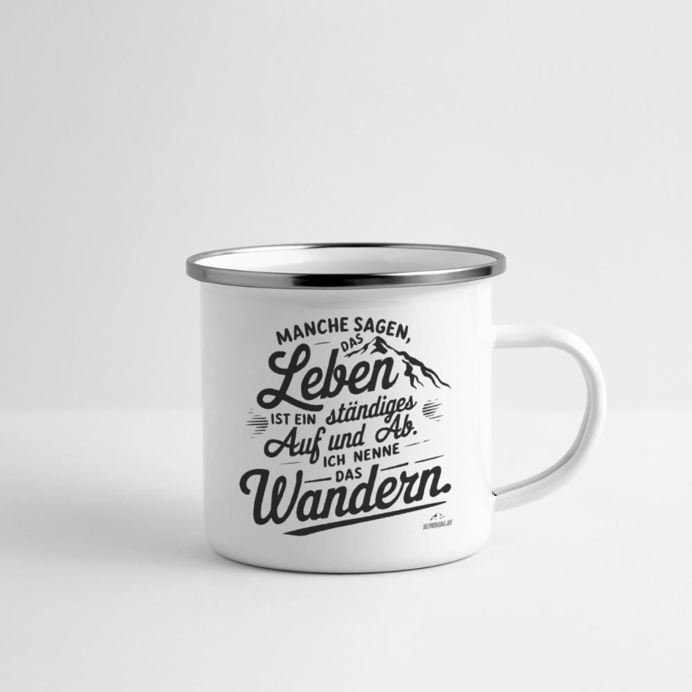 Emaille-Tasse "Wanderleben" - Weiß