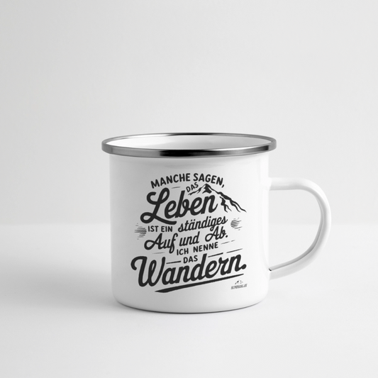 Emaille-Tasse "Wanderleben" - Weiß