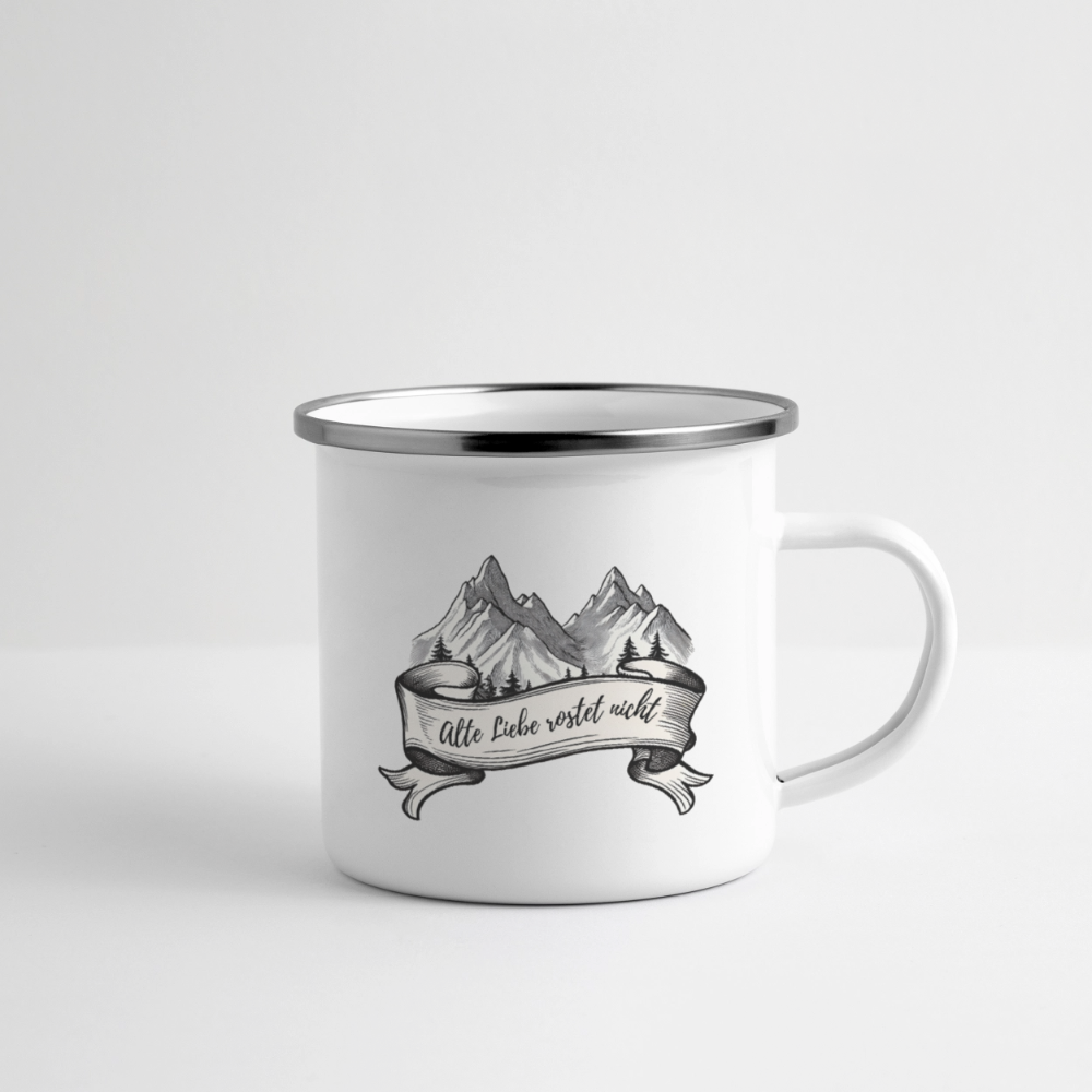 Emaille-Tasse "Alte Liebe" - Weiß