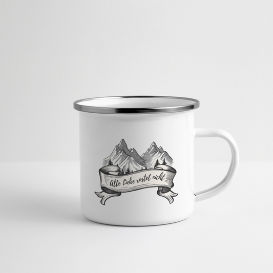 Emaille-Tasse "Alte Liebe" - Weiß