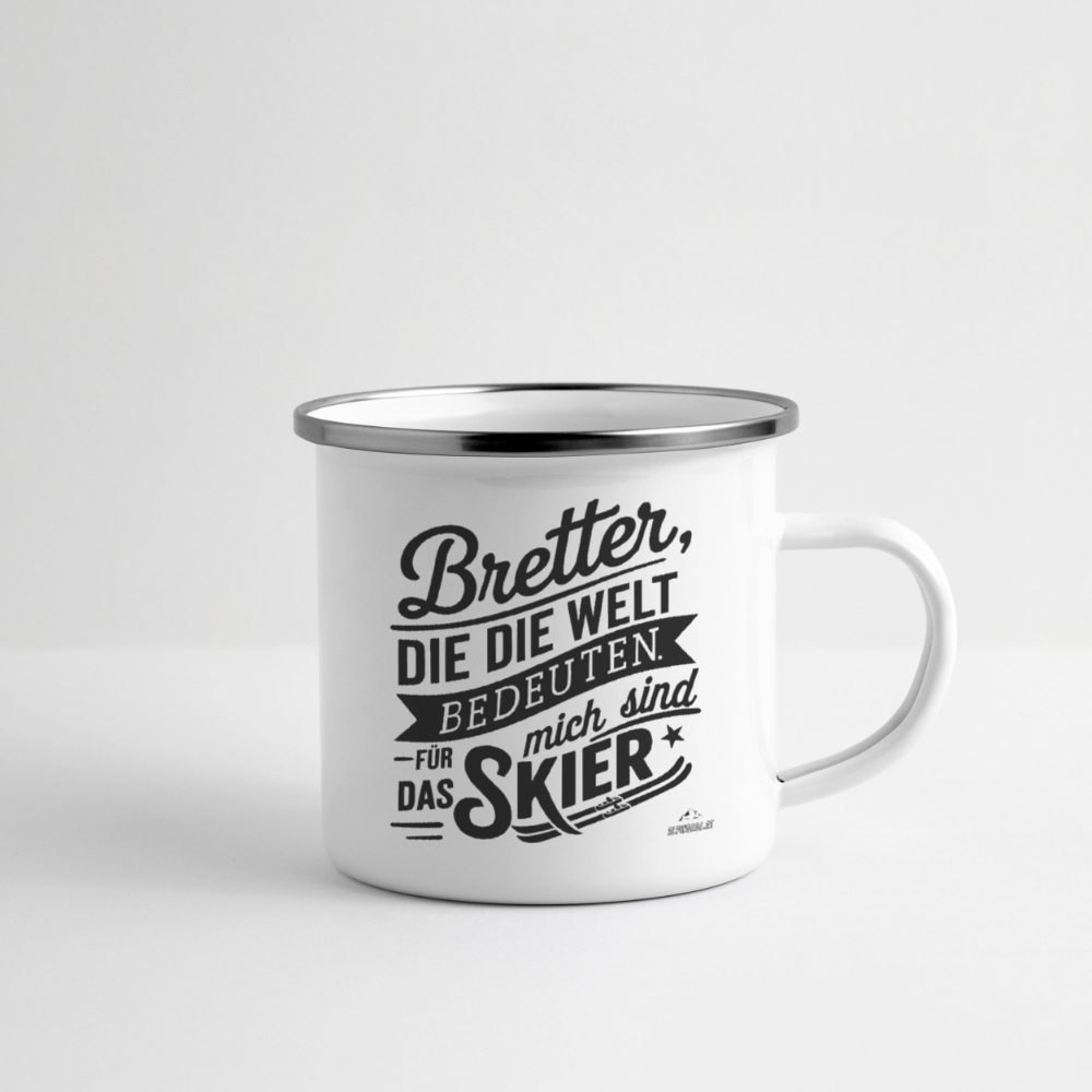Emaille-Tasse "Bretterwelt" - Weiß