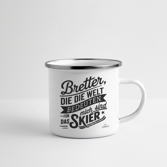 Emaille-Tasse "Bretterwelt" - Weiß